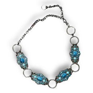 Southwest Faux Turquoise Stone and Metal Chain Belt Boho Western